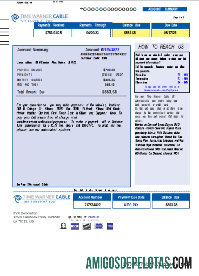 Projeto de lei comercial de serviços públicos de cabo da Time Warner, página 1, SCR baixar para verificação